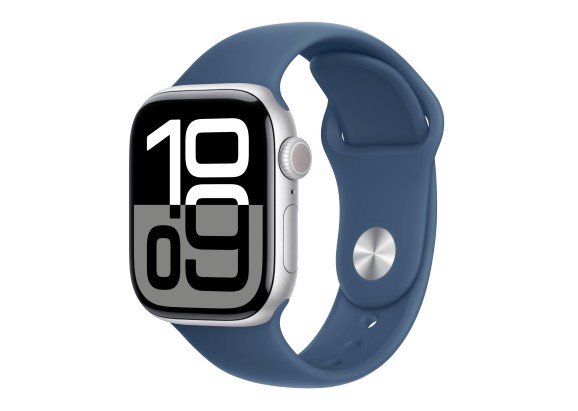 Apple Watch Series 10 42mm Silver Aluminium Case Sport Band Blue S/M
