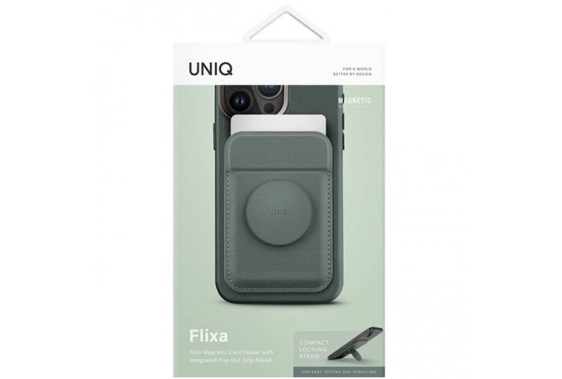 Чехол-бумажник Uniq Flixa with Pop-out Grip-stand, экокожа, зеленый