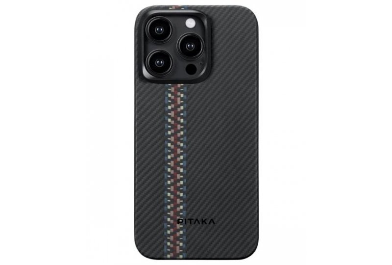 Чехол-накладка Pitaka Fusion Weaving MagEZ Case 4 Rhapsody600D для iPhone 15 Pro, кевлар, черный/красный/синий