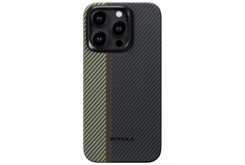 Чехол-накладка Pitaka Fusion Weaving MagEZ Case 4 Overture 600D для iPhone 15 Pro, кевлар, черный/бежевый
