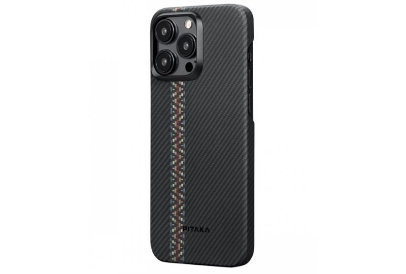 Чехол-накладка Pitaka Fusion Weaving MagEZ Case 4 Rhapsody600D для iPhone 15 Pro, кевлар, черный/красный/синий