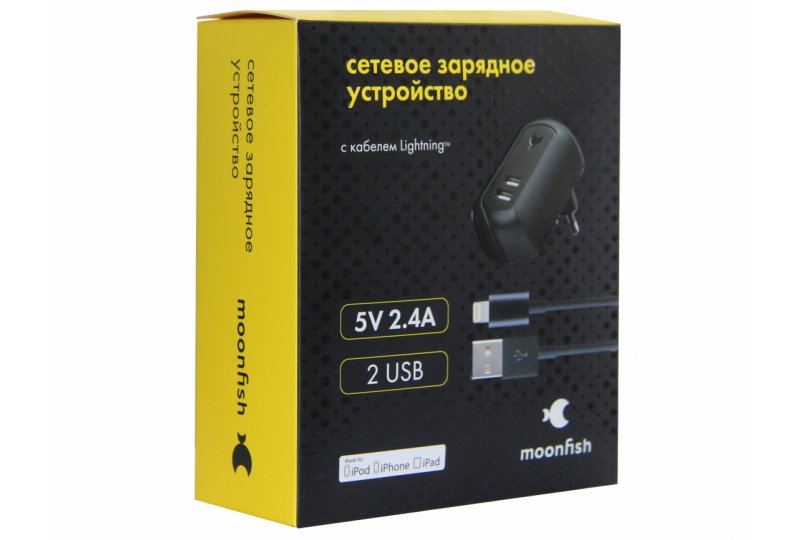 Сетевое зарядное устройство moonfish Travel Charger 2 USB, 2.4 A, черное Сетевое зарядное устройство moonfish Travel Charger 2 USB, 2.4 A, черное