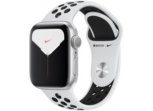 Apple Watch Nike Series 5, 40 мм, корпус из алюминия серебристого цвета, спортивный ремешок Nike «чистая платина/чёрный»