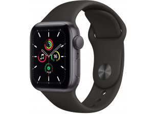 Apple Watch SE, 40 мм, корпус из алюминия цвета «Space Gray», спортивный ремешок чёрного цвета