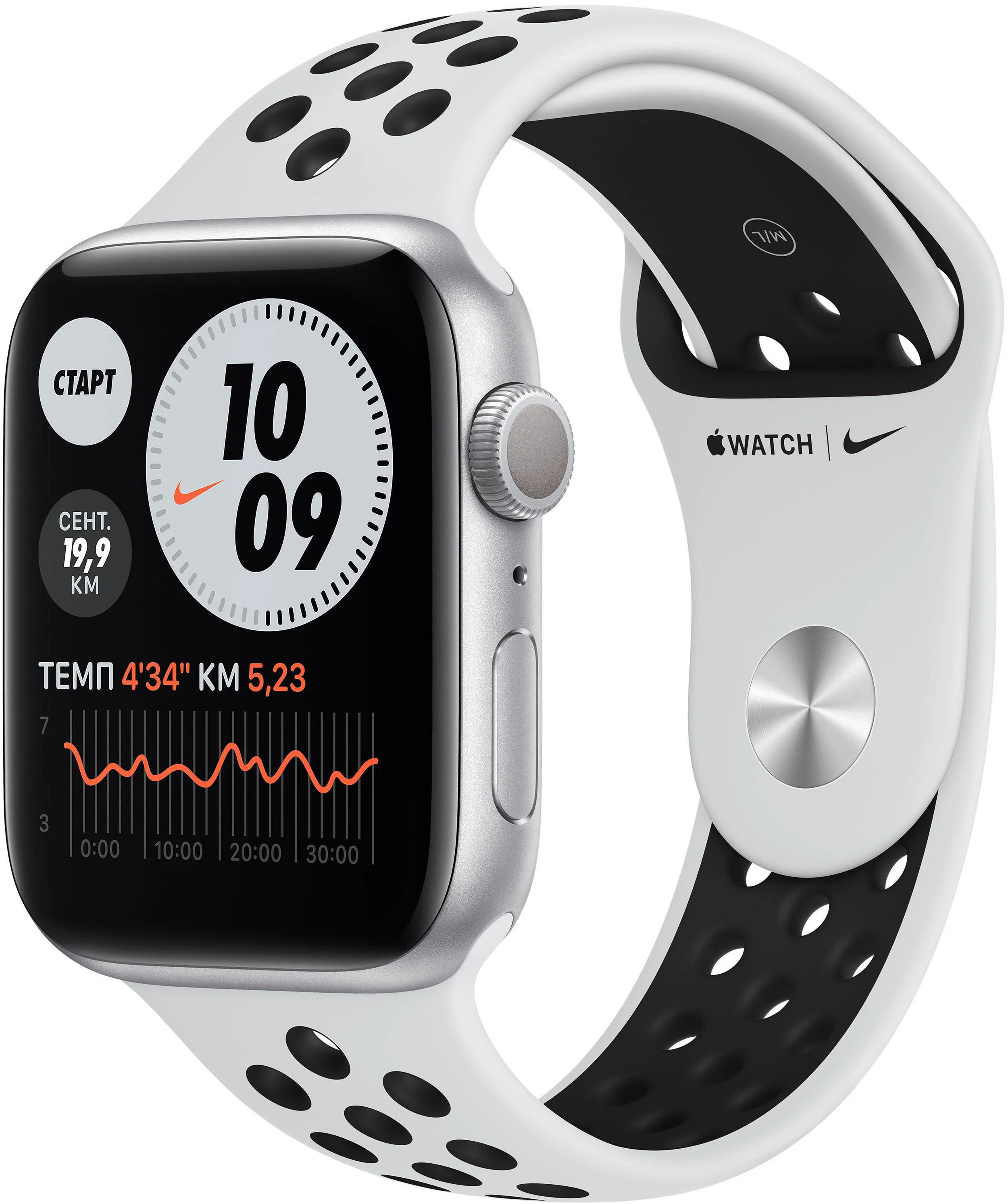 Купить Apple Watch Nike Series 6, 44 мм, корпус из алюминия серебристого  цвета, спортивный ремешок Nike цвета «чистая платина/чёрный» в Москве по  лучшей цене!