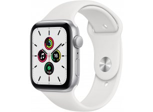 Apple Watch SE, 44 мм, корпус из алюминия серебристого цвета, спортивный ремешок белого цвета